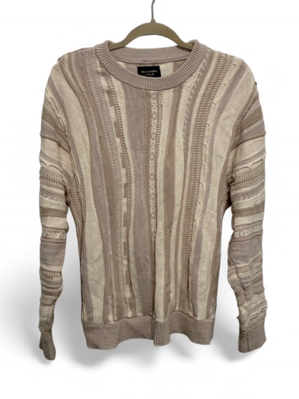Abercrombie & Fitch Coogi Style Beige and Cream Textured Crewneck Sweater